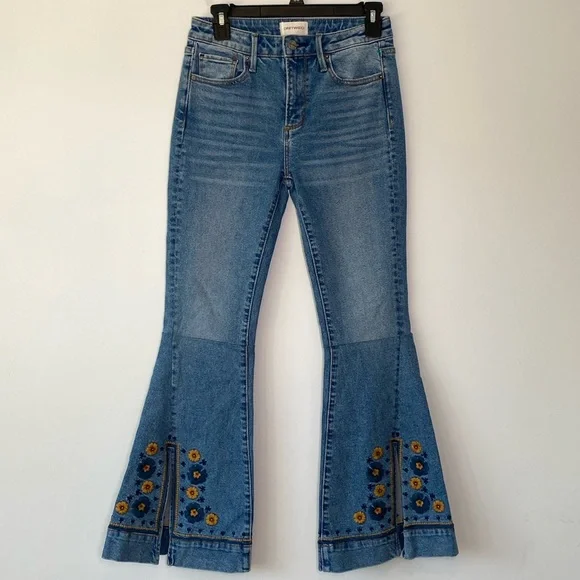 Driftwood x Free People Farrah Flare Slit Golden Gates Boho Embroidered Jeans 25 - Picture 2 of 13